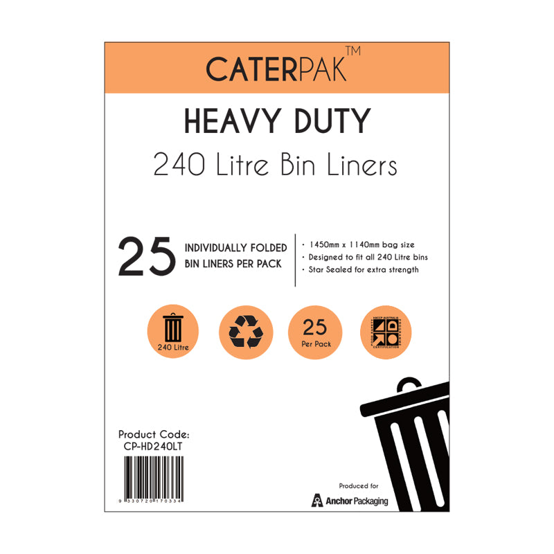 Bin Liner 240L Heavy Duty - Black (25) Caterpak