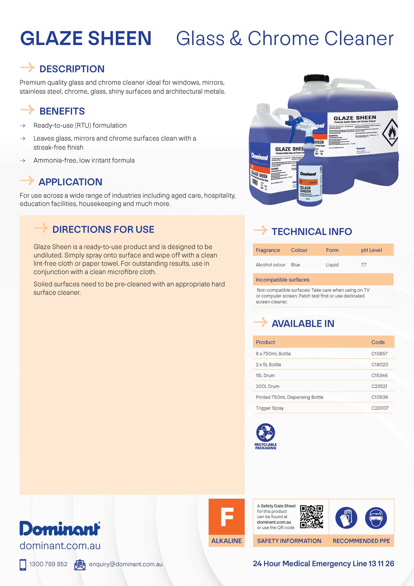 Glass & Chrome Cleaner 15L 'Glaze Sheen'