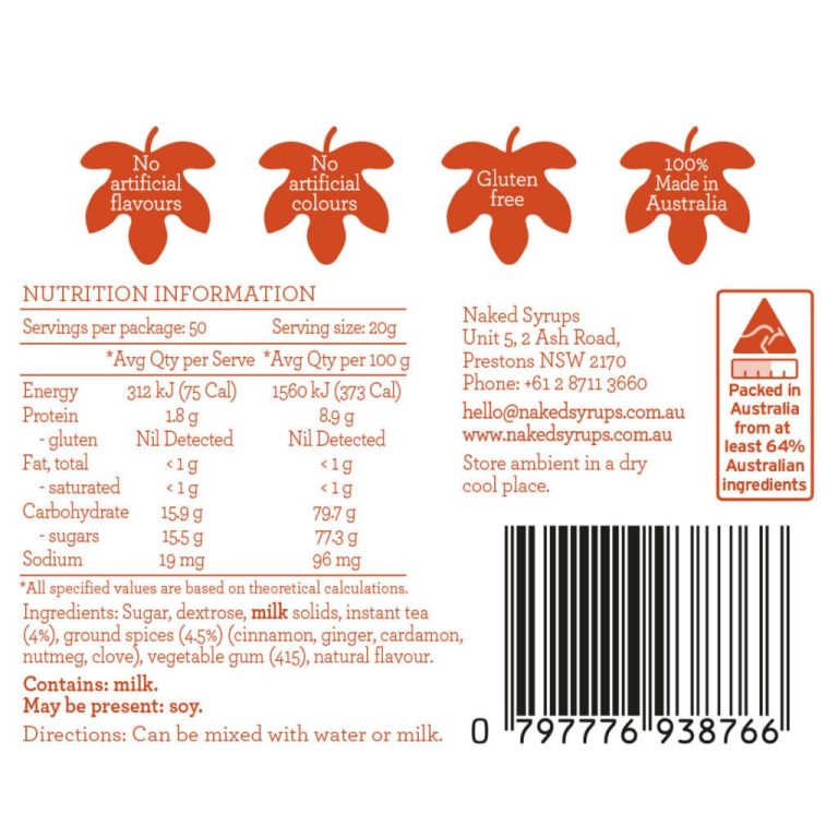 Spiced Chai Powder (GF) 1kg Naked Syrups