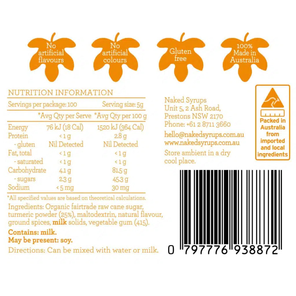 Turmeric Latte Powder (GF) 500g Naked Syrups
