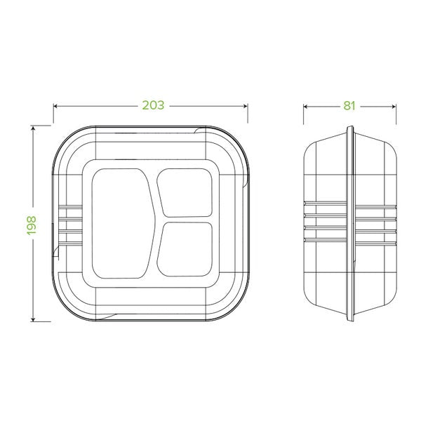Clamshell 7.8x8x3" - 3 Compartment - BioCane - White (100)