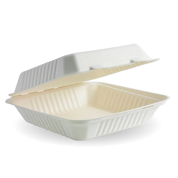 Clamshell 9x9x3" (Dinner) BioCane - White (100)