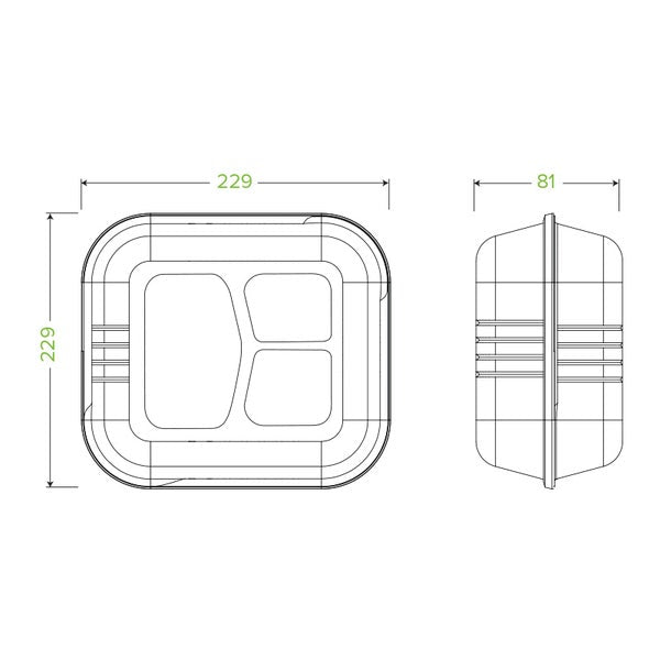 Clamshell 9"x9"x3" - 3 Compartment White (100)