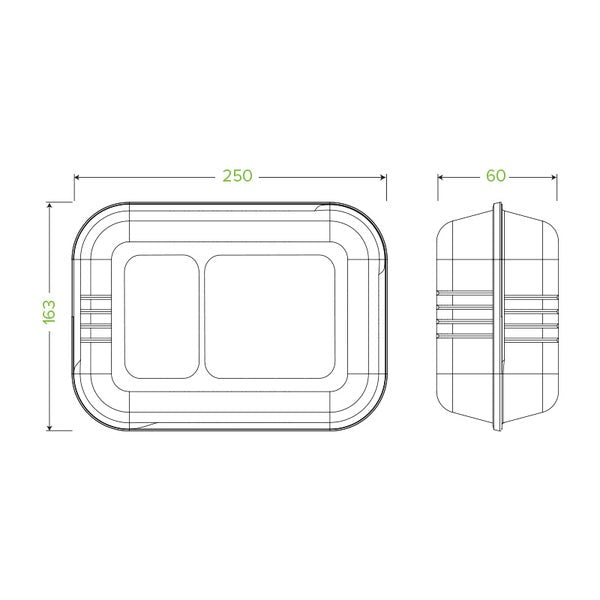 Clamshell 9x6x3" - 2 Compartment - BioCane - White (125)