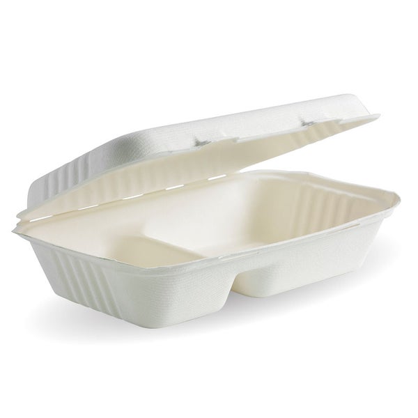Clamshell 9x6x3" - 2 Compartment - BioCane - White (125)