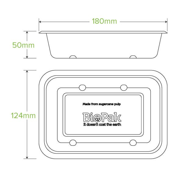 Rectangle BioCane Base 600ml - White (125)