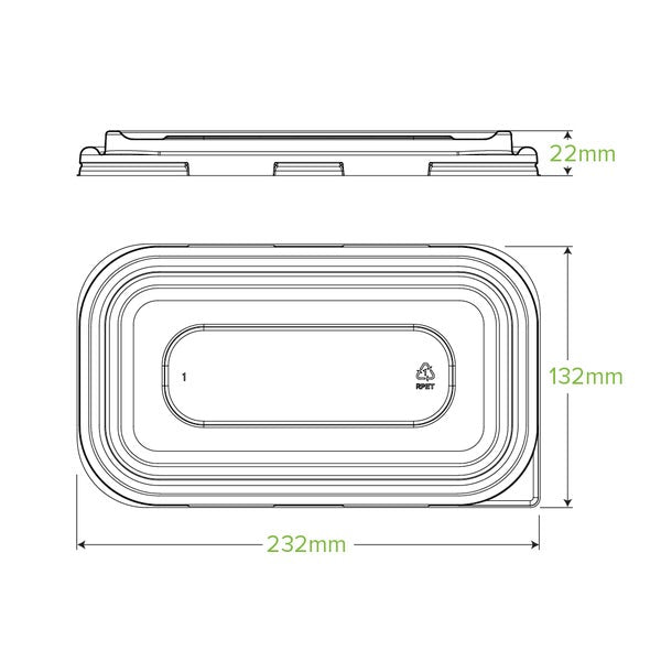 Lid Rectangle Takeaway 750/1000ml PET - Clear