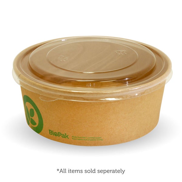 Flat Lid to suit Wide Paper BioBowl 1,300ml - RPET* (50)