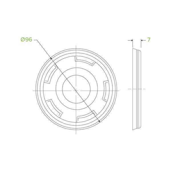 Cold Cup (96mm) Lid Flat Straw Slot - PLA Clear (100) C-96F