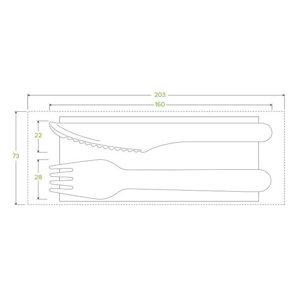 Cutlery Set 16cm Wood Knife Fork & Napkin Coated