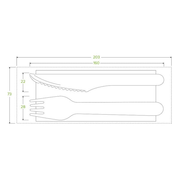 Cutlery Set  16cm Knife Fork Napkin Uncoated (100)