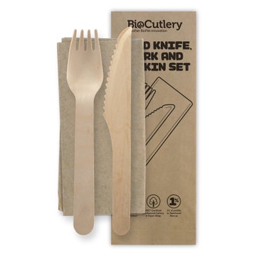 Cutlery Set 16cm Knife Fork Napkin Uncoated (100)