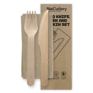 Cutlery Set  16cm Knife Fork Napkin Uncoated (100)