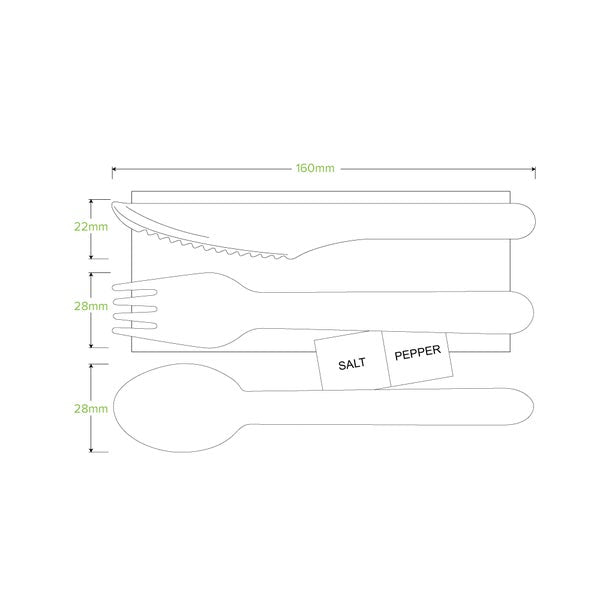 Cutlery Set 16cm Knife Fork Spoon Napkin S&P (100)