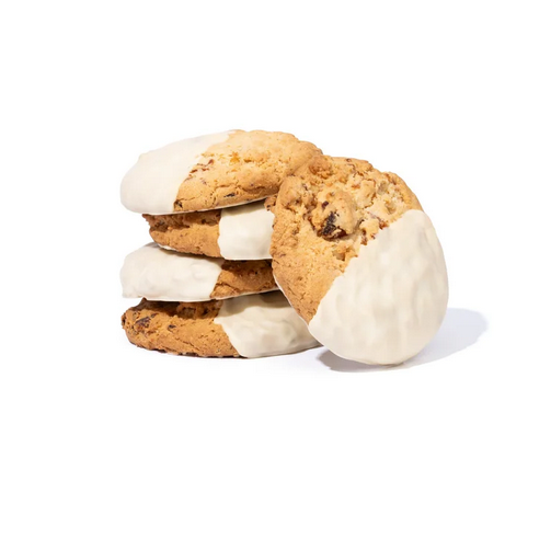 Cookies with white yoghurt filling on a white background