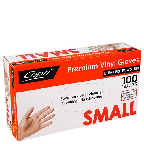 Gloves Vinyl Clear Lightly Powdered - Small (100) Capri