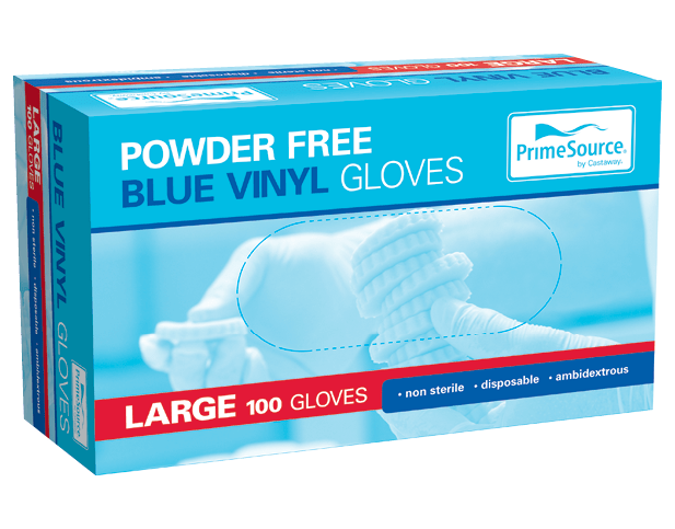 Gloves Vinyl Blue Powder Free - Large (100) PrimeSource