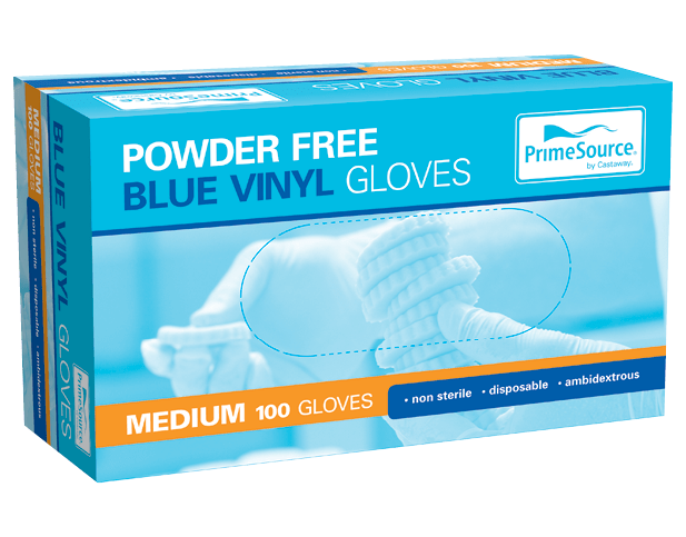 Gloves Vinyl Blue Powder Free - Medium (100) PrimeSource