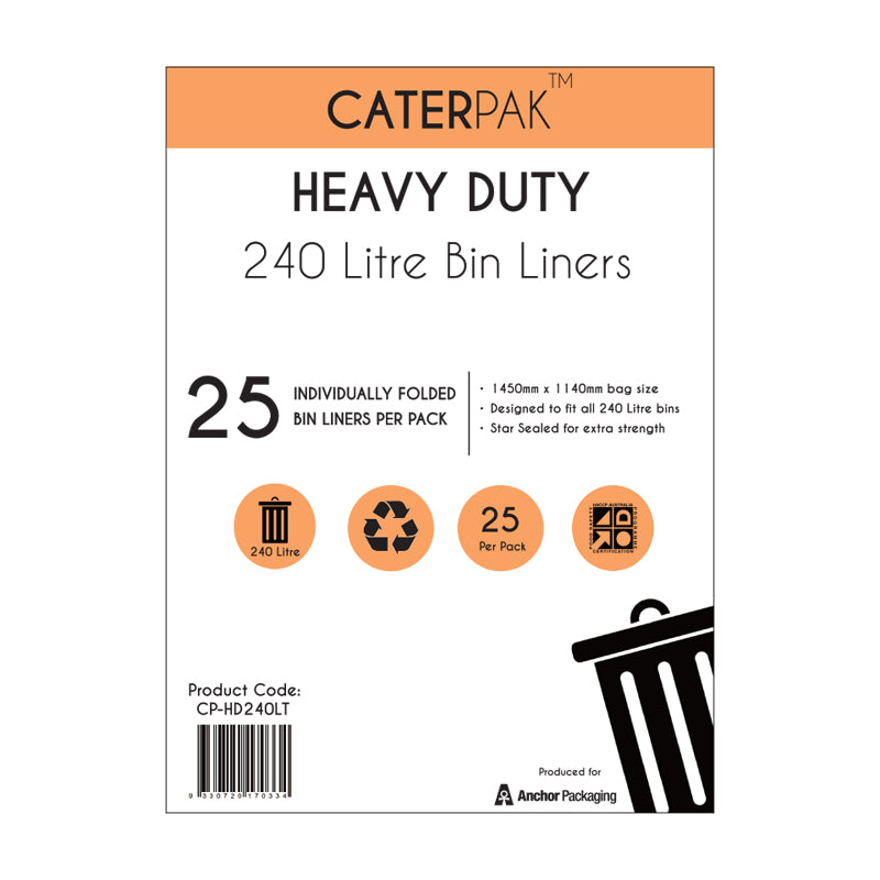 Bin Liner 240L Heavy Duty - Black (25)