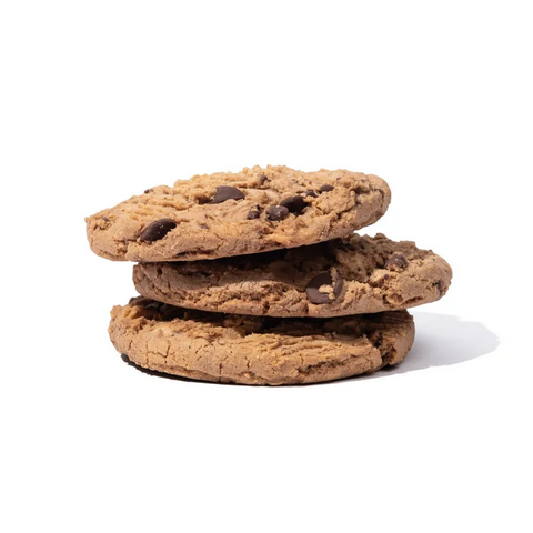 Stack of chocolate chip cookies on a white background