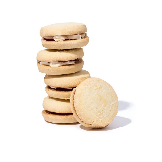 Stack of monte carlo biscuits on white background