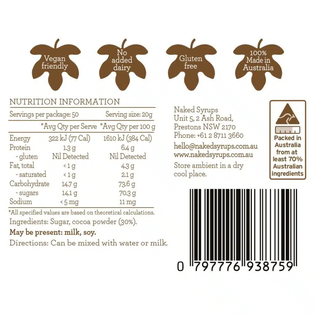 Chocolate Powder (VG/GF) 1kg Naked Syrups