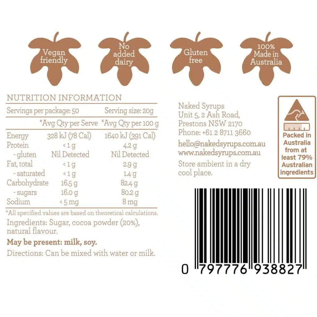 Light Chocolate Powder (VG/GF) 1kg Naked Syrups