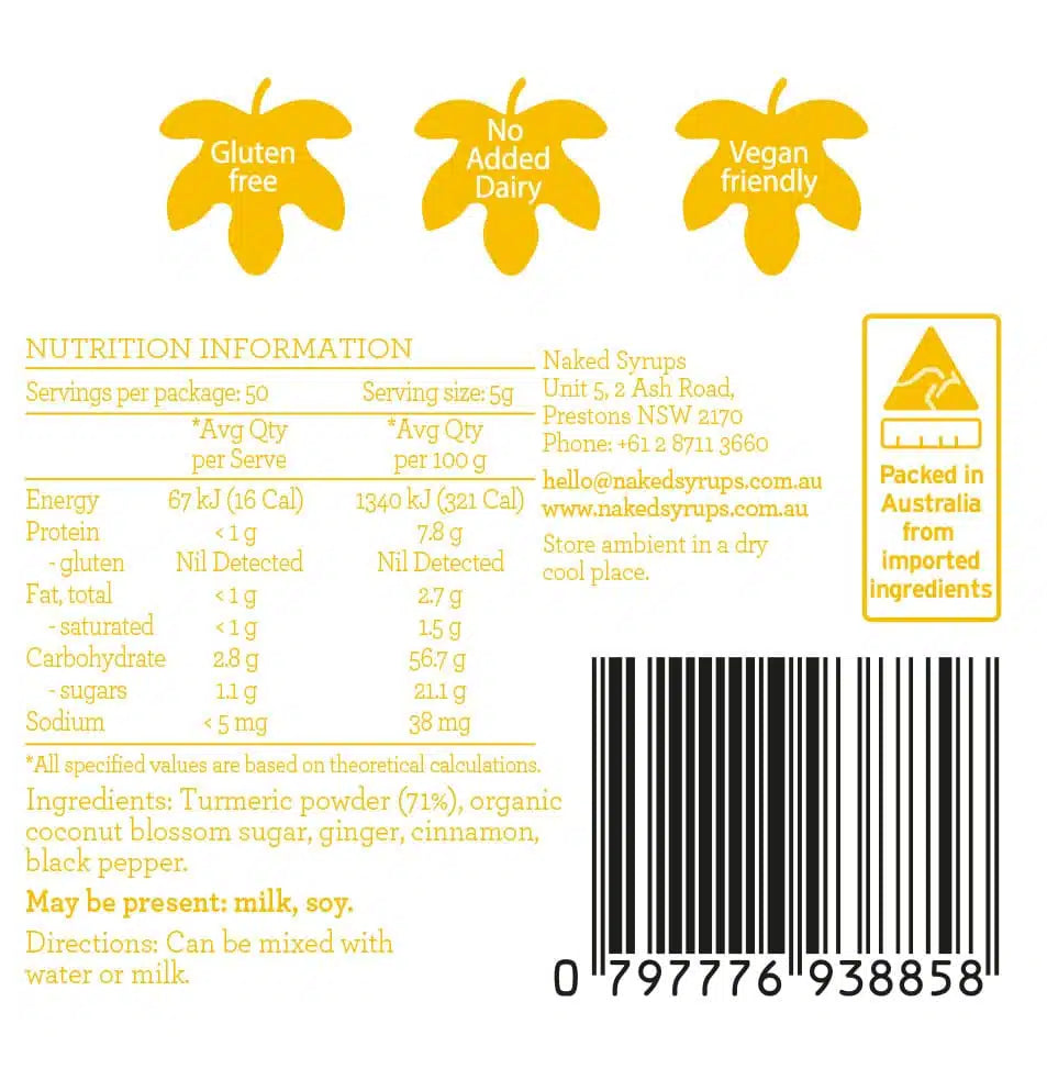 Turmeric Powder (VG/GF) 250gm Naked Syrups