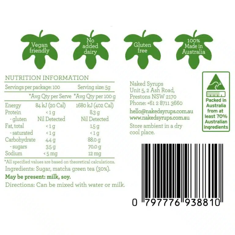 Matcha Tea Powder (VG/GF) 500g Naked Syrups