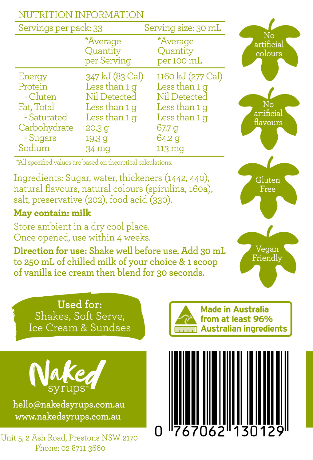 Pistachio Flavoured Sauce (GF) 1L Naked Syrups