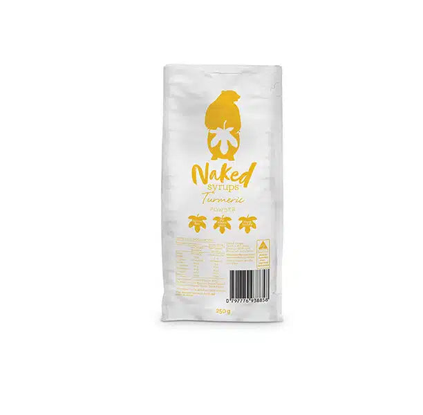 Naked Syrups Turmeric powder packet on a white background