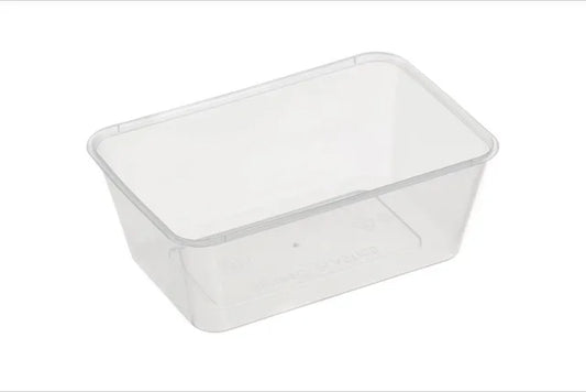 A clear plastic rectangular storage container with rounded corners and a fitted lid, shown on a plain white background.