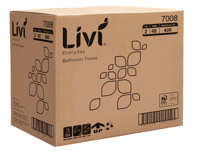 Cardboard box of Livi Everyday Bathroom Tissue