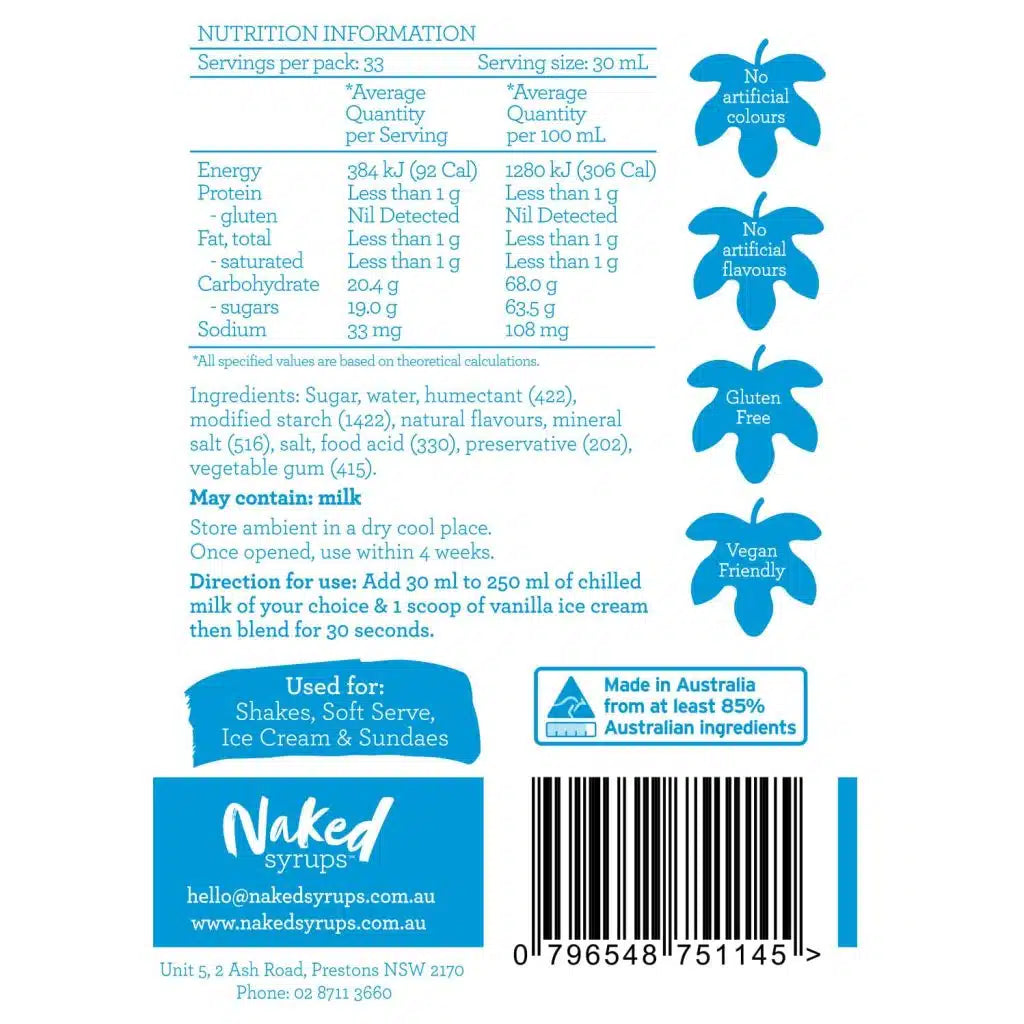 White Chocolate Flavoured Sauce (VG/GF) 1L Naked Syrups