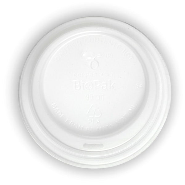 90mm PLA Lid to suit 8-20oz Hot Cup - Clear (50) BioPak