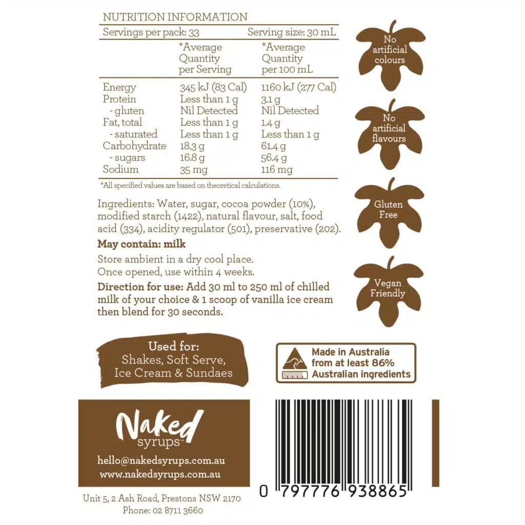Chocolate Flavoured Sauce (VG/GF) 1L Naked Syrups